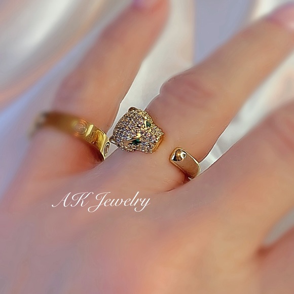 💎18K RING Panther Leopard Ring, Cheetah Gold Pave Design, Gold Plated Resizable - Picture 4 of 4